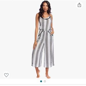 Lucky Brand Venice Vibes Striped Gauze Jumpsuit Swim Cover Up Large